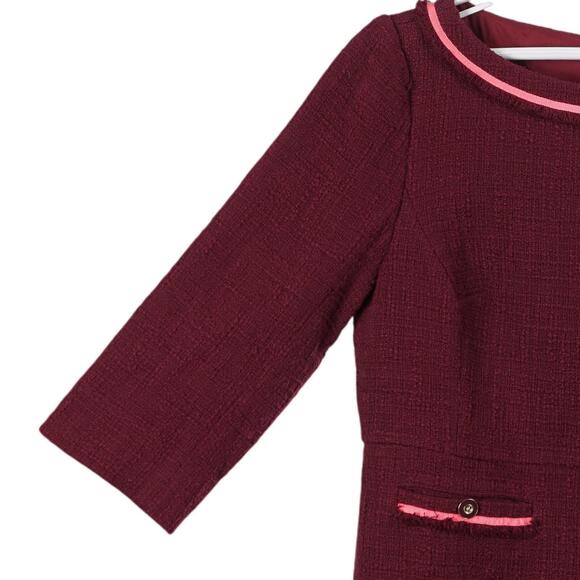 NWT J.CREW Sheath Dress 12 Burgundy Red Cotton Tweed Boatneck 3/4 Sleeve AR712 - Picture 3 of 11